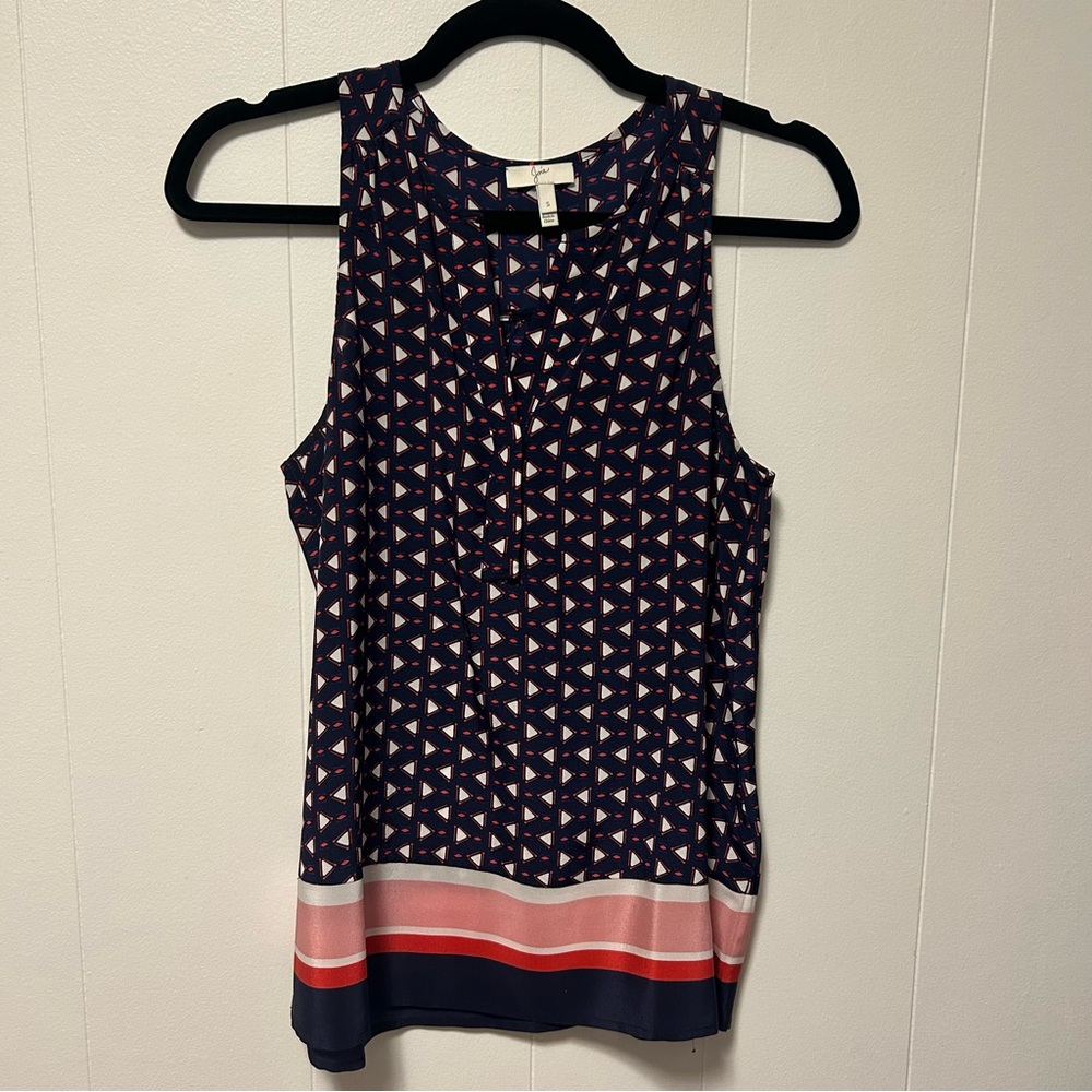 EUC Joie Silk Navy and Red Geometric Women's Tank Top